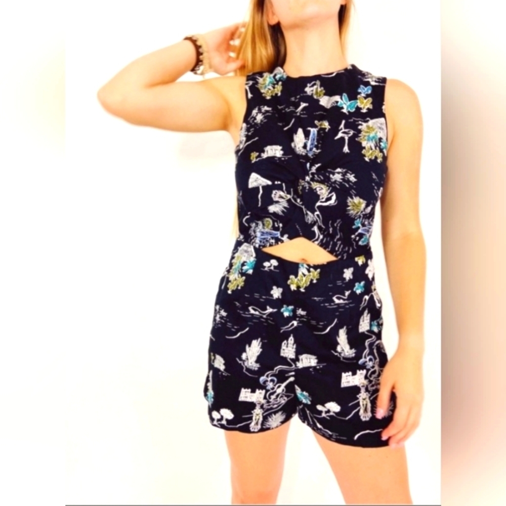 Zara Black Aztec Print Midriff Cut Out Romper Jumpsuit Shorts Women Size Medium